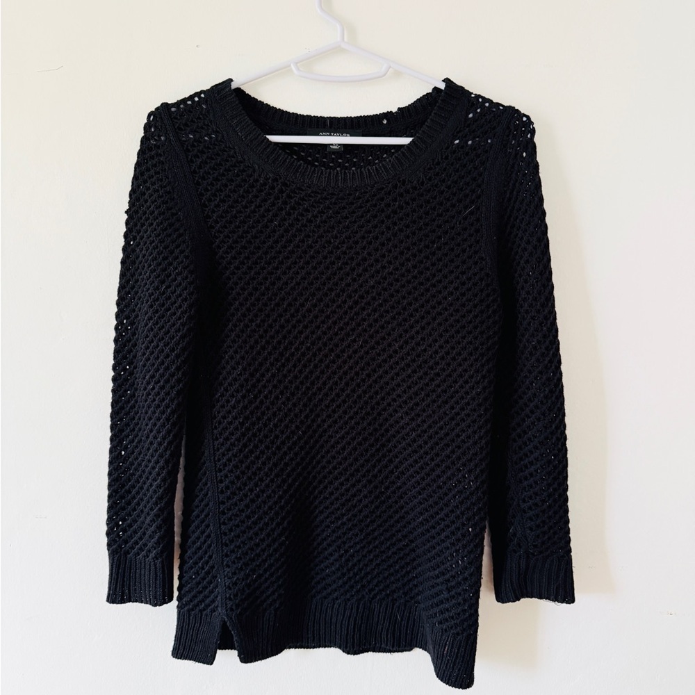 Ann Taylor Black Mesh Knit Woven Sweater. Women’s Small.